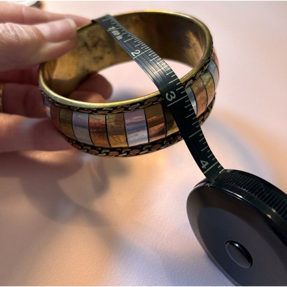 Vintage Tricolor Copper & Brass Mixed Metal Bangle Bracelets Made in India - Picture 4 of 5